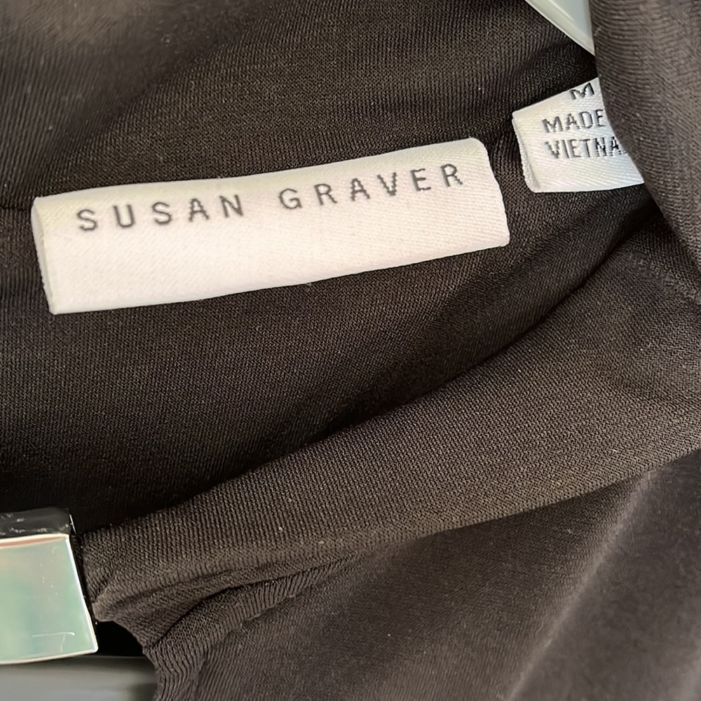 Susan Graver Black Silky & Silver High Neck Silver Long Sleeve Top Size M - Picture 2 of 5